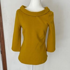 Boden Mustard 3/4 Sleeve Top with Peter Pan Collar
